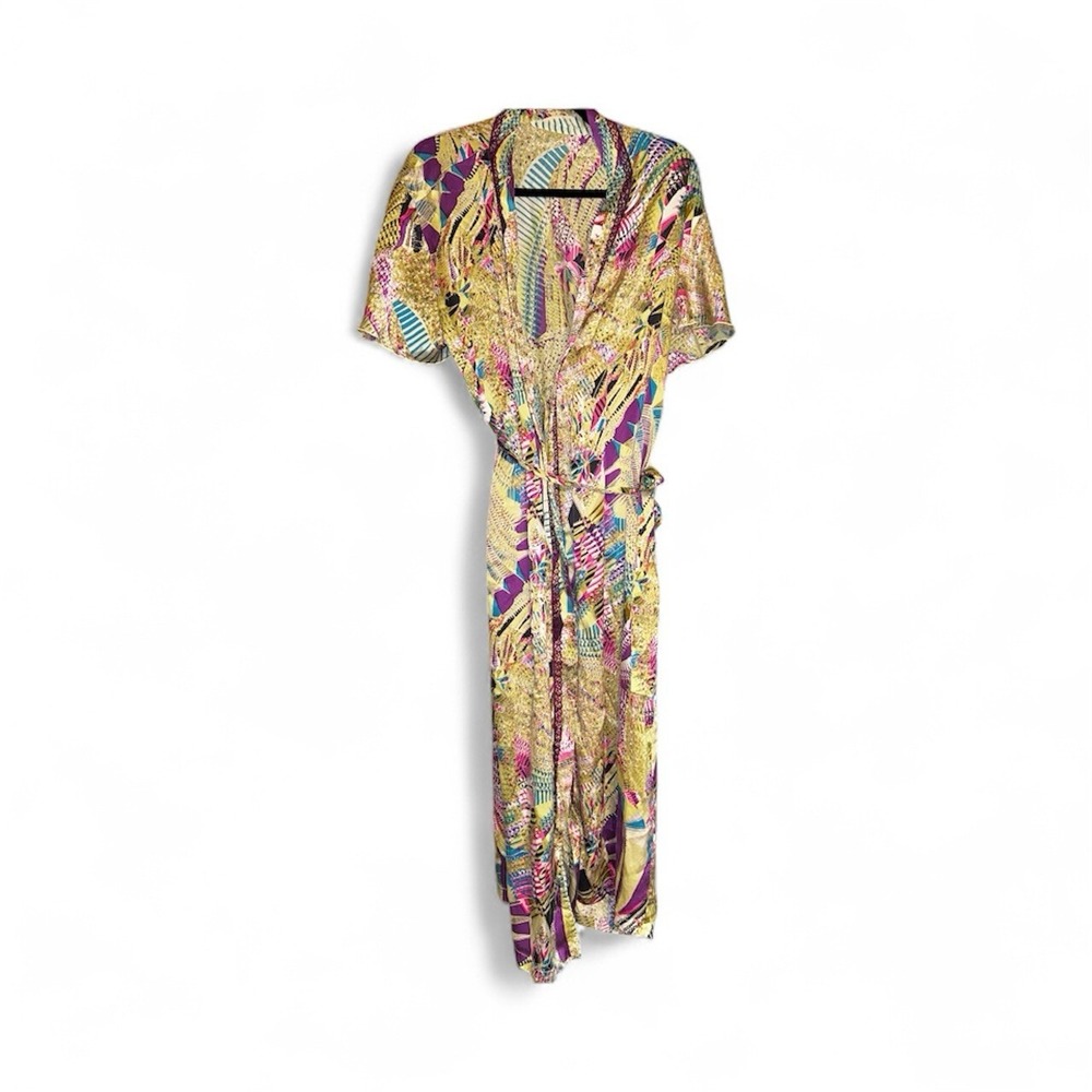 Vintage Oryades Paris 100% Silk Robe Belted Kimono Luxury Boho Retro One Size